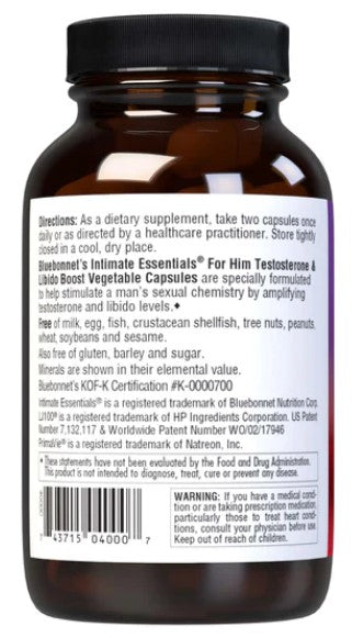 Intimate Essentials For Him Testosterone & Libido Boost, 30 Veg Capsules - by Bluebonnet