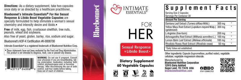 Intimate Essentials For Her Sexual Response & Libido Boost, 60 Veg Capsules - by Bluebonnet