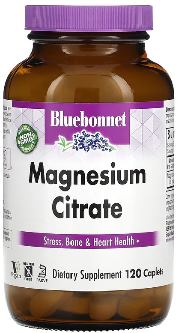 Magnesium Citrate 400 mg, 120 Caplets, by Bluebonnet