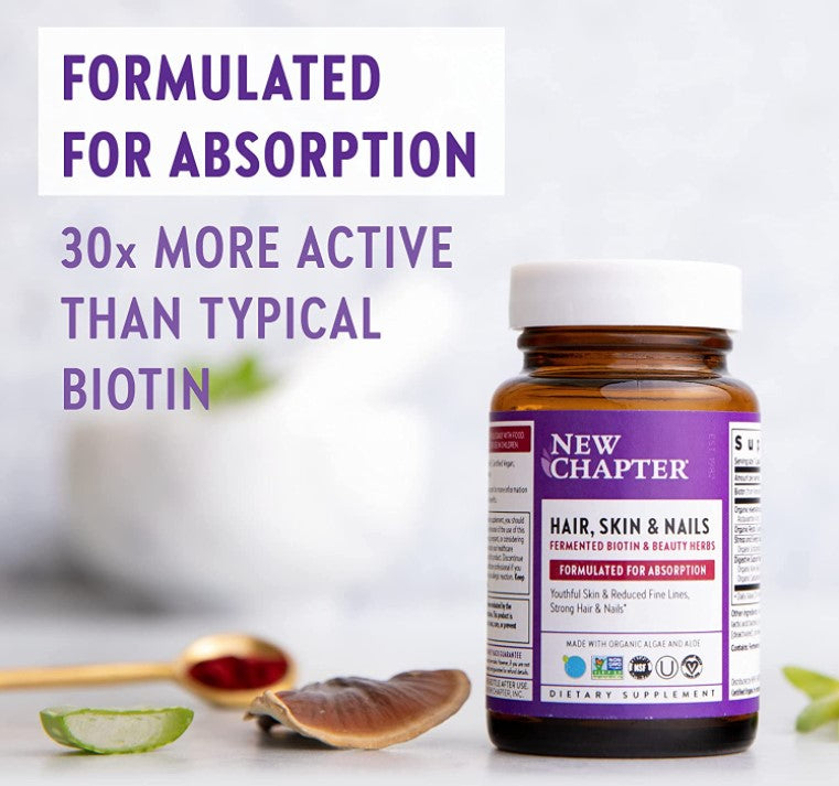 Hair, Skin & Nails: Fermented Biotin & Beauty Herbs 30 Vegan Capsules, by New Chapter