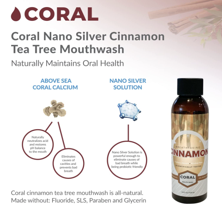 Coral Nano Silver Mouthwash Cinnamon (3.4 oz)