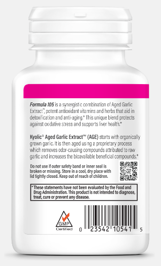 Formula 105 Aged Garlic Extract Detox and Anti-Aging 100 Capsules, by Kyolic