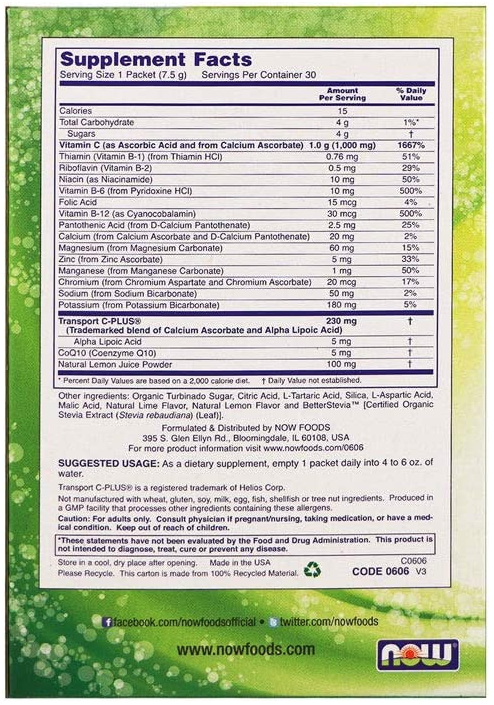 Effer-C Lemon-Lime 30 Packets, by NOW Foods