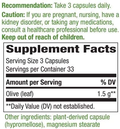 Olive Leaf 500 mg 100 Vegetarian Capsules