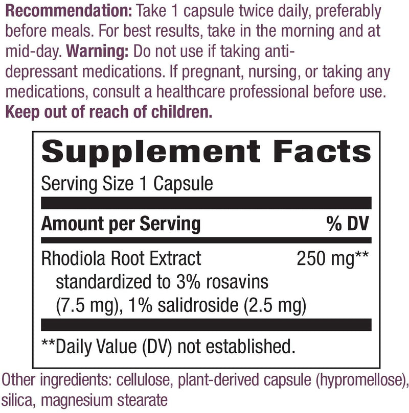 Rhodiola Rosea Standardized 60 Veg Capsules