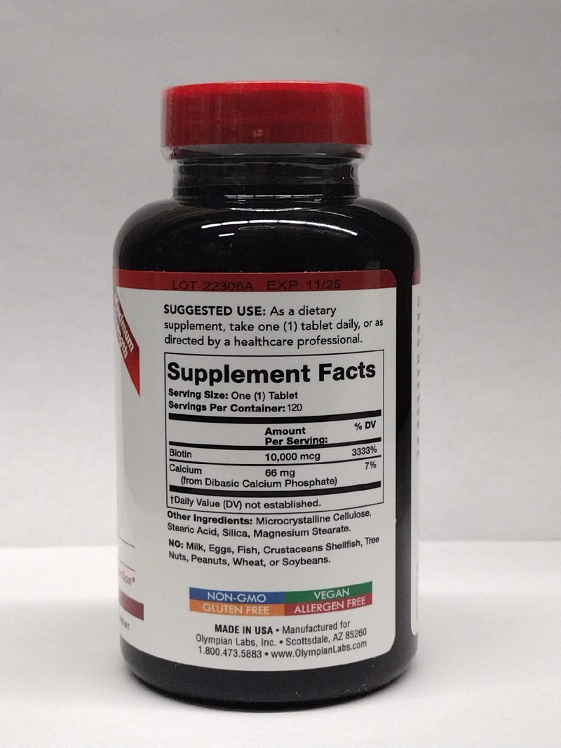 Biotin 10,000 mcg 120 Tablets, by Olympian Labs