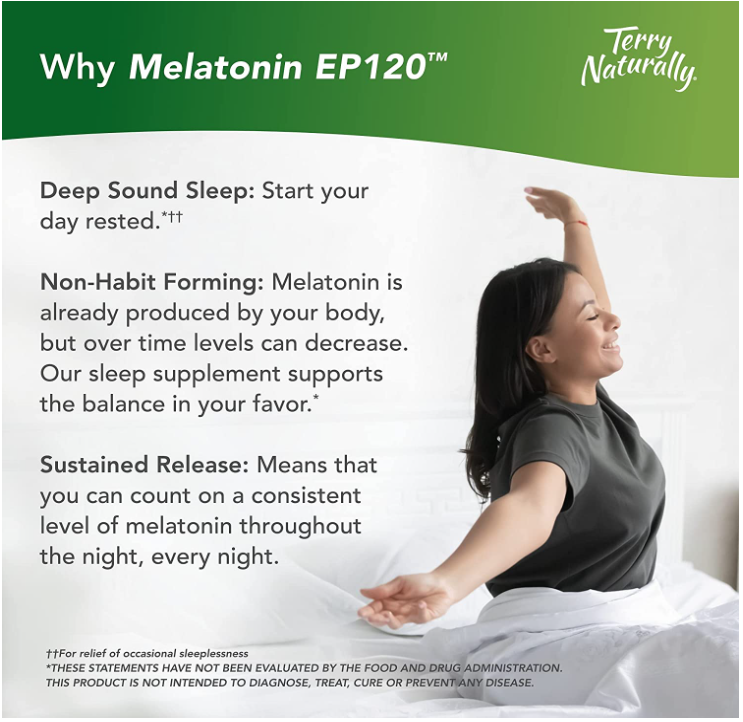 Terry Naturally Melatonin EP120 5 mg Sustained Release - 60 Vegan Tablets, by EuroPharma