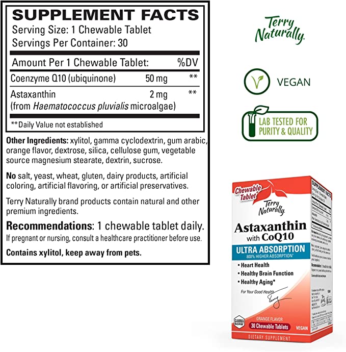 Terry Naturally Astaxanthin with CoQ10, 30 Chewable Tablets