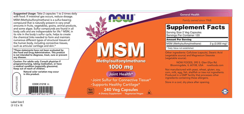 MSM 1000 mg 240 Veg Capsules