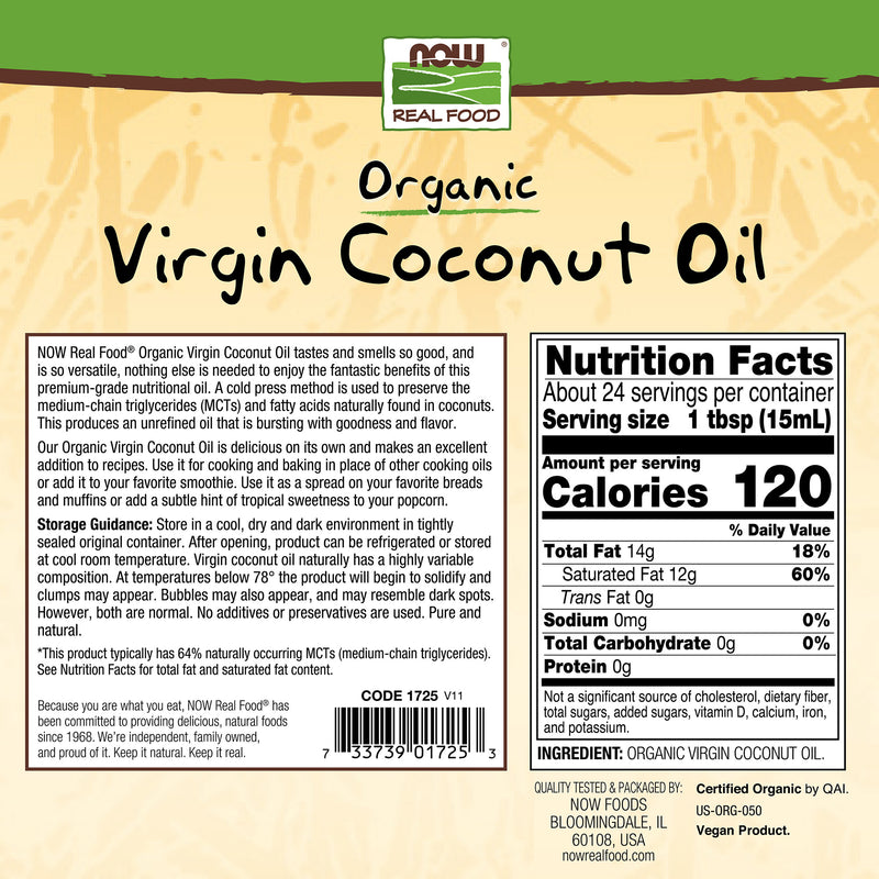 Organic Virgin Coconut Oil 20 fl oz (591 ml) | By Now Foods - Best Price