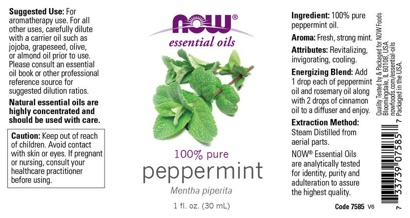 NOW Essential Oils, Peppermint Oil, Invigorating Aromatherapy Scent, Steam Distilled, 100% Pure, Vegan, Child Resistant Cap, 1-Ounce