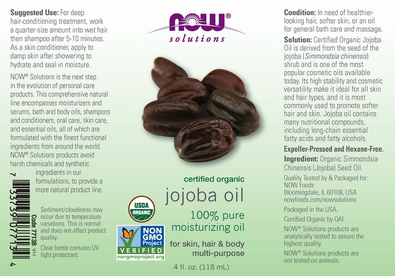 Now Solutions - Jojoba Oil Certified Organic 4 fl oz (118 ml)