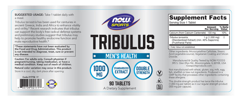 Now Sports, Tribulus Standardized Extract 1000 mg 90 Tablets