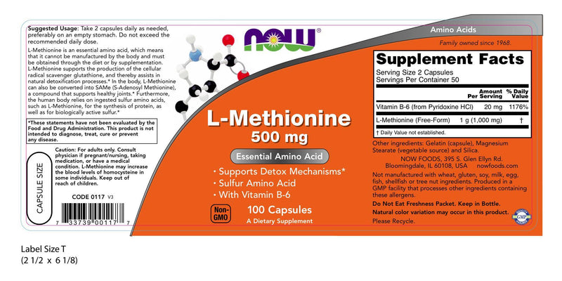 L-Methionine 500 mg 100 Capsules