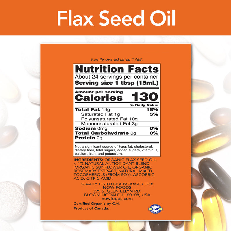 Certified Organic Flax Seed Oil 12 fl oz (355 ml) | By Now Foods - Best Price